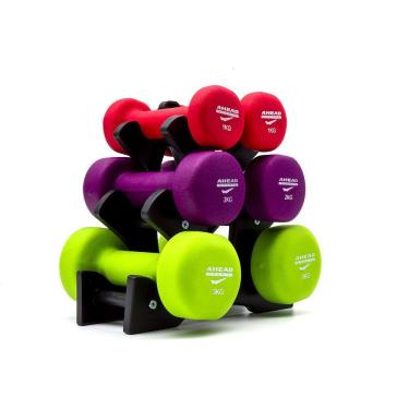 Imagem de Kit 3 Halteres Sextavados Peso Academia Fitness + Suporte 12kg