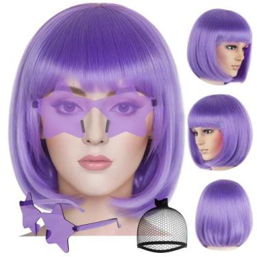 Imagem de Peruca ANOGOL Lavender Purple Bob com franja e óculos de sol