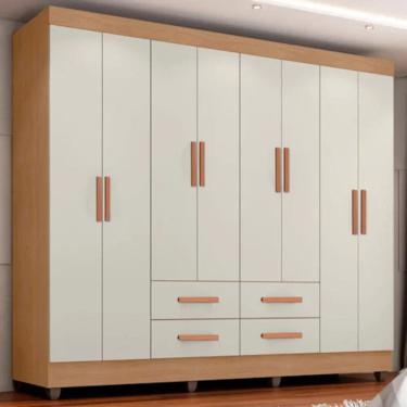 Imagem de Guarda Roupa Casal Lite 8 Portas e 4 Gavetas Nature/Off White - Móveis Leão