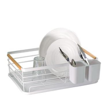 Imagem de Escorredor de Louças Pratos Metal Com Madeira 43x32cm Com Cesto Tuut, 