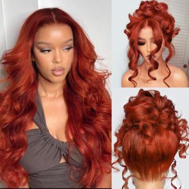 Imagem de Peruca La Denna marrom avermelhada Body Wave 360 Lace Front 24" H