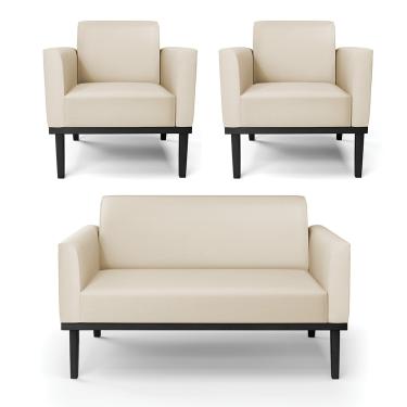 Imagem de Sofá Namoradeira com 2 Poltronas Base de Madeira Fixa Preto Marisa Corino Bege D03 - D'Rossi