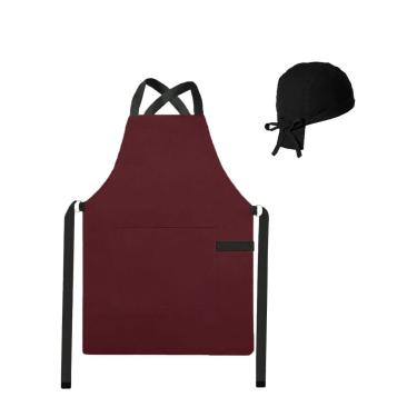 Imagem de Avental Vinho e Bandana Preta Chef Cozinha Bistro Bar