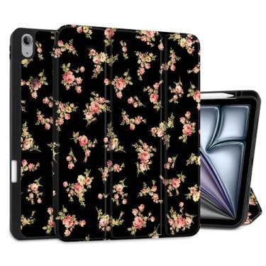 Imagem de DONGKE Capa para iPad Air de 13 polegadas M3 2025, M2 2024 - [Suporte de lápis embutido] Capa protetora à prova de choque com suporte traseiro de TPU macio para hibernar/despertar automático - flor
