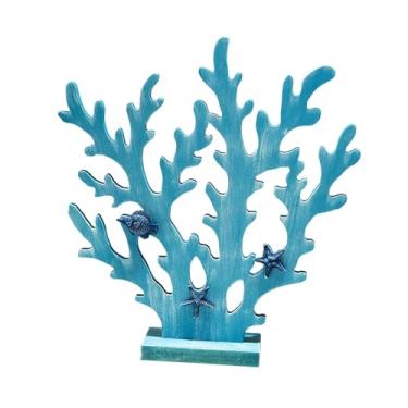 Imagem de predolo Decoração de coral de madeira, enfeite de mesa, peça de arte rústica, artesanato de madeira para armário de TV, festa de quarto, presente com, Azul Claro
