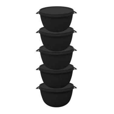 Imagem de Potes Plásticos Bowl 500 ml Redondos Com Tampa BPA Free Marmitas Para Cozinha (Kit 5 Potes - PRETO)