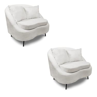 Imagem de Poltrona Decorativa Orgânica Pé Ferro Preto Kit 2 Zaya Bouclê Offwte - D'Rossi