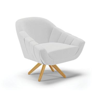 Imagem de Poltrona Giratória Linho Base Madeira Ma30 A05 Cinza