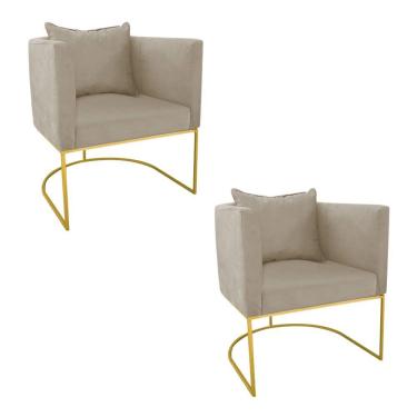Imagem de Kit 02 Poltronas Paola Suede Marrom Rato Base Dourado