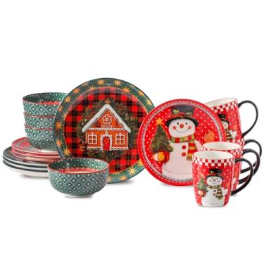 Imagem de Hasense Conjunto de louça de Natal, 16 peças, serviço para 4, pratos, tigelas e canecas, cerâmica