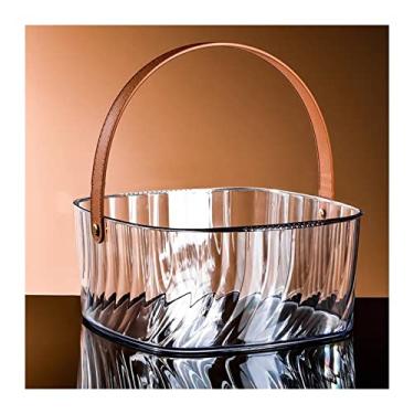 Imagem de Baldes de gelo quadrados transparentes de acrílico com alça de couro marrom balde de vinho doméstico refrigerador de champanhe banheiras de festa portáteis para bebidas caixa de refrigerador para
