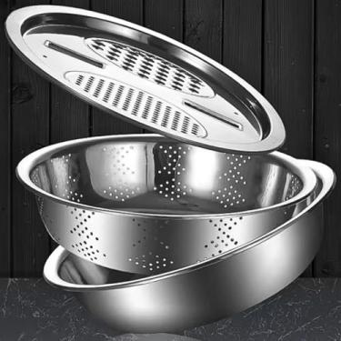 Imagem de Kit Bowl 3 Em 1 Ralador Fatiador Escorredor Bacia Legumes Queijo Manual Tigela Cozinha Prática