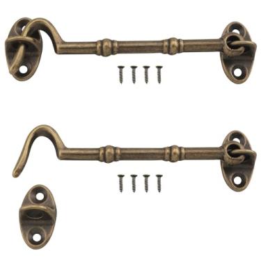 Imagem de ZZLZX 2 peças de parafuso de gancho de porta deslizante de latão parafusos de olhal de latão para janelas de celeiro travas de latão vintage para portas de madeira para galpões, cercas de madeira