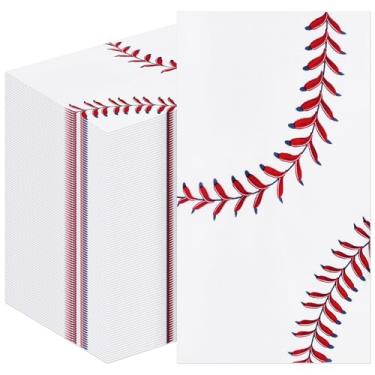 Imagem de Pacote com 100 guardanapos de papel de festa de beisebol – 33 x 40 centímetros desdobrados, guardanapos descartáveis de 3 camadas com desenhos de ponto vermelho para aniversários esportivos, festas