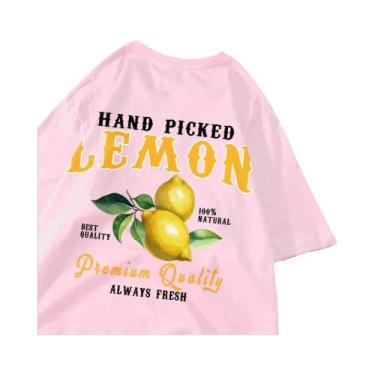 Imagem de Camisetas De Algodão Oversize Femininas Com Estampa De Limões E Cereja