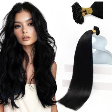 Imagem de Extensões de cabelo Sunny U Tip Fusion Jet Black Utip Cabelo humano Remy preto real liso queratina extensões de cabelo preto Utips extensões de cabelo humano pontas U preto 45,72 cm 50 fios 50 g
