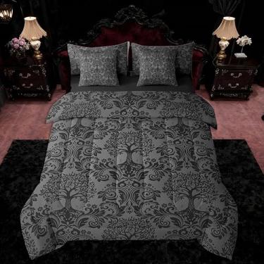 Imagem de Feelyou Conjunto de edredom gótico para adultos, Queen, tamanho queen, verde-oliva escuro, árvore da vida, boêmio, gótico, vintage, vitoriano, barroco, floral, em uma bolsa