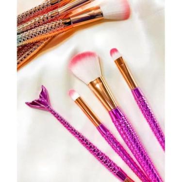Imagem de Kit 4 Pincéis de Maquiagem Profissional Sereia – Ideal para Olhos, Rosto e Contorno com Acabamento Perfeito
