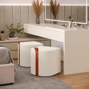 Imagem de Kit 2 Puff Banqueta Para Penteadeira Closet Sala Quarto Tecido Bloucle
