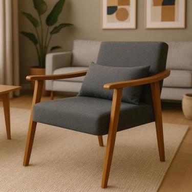 Imagem de Poltrona Aurora Linho Com Almofada Estofada Decorativa Recepção De Esc