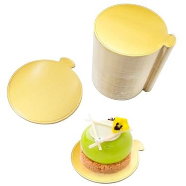 Imagem de Mini tábuas de bolo redondas base de cupcake de mousse de 7,5 cm, 100 peças de placas de bolo douradas para cozinhas domésticas e padarias (ouro, 7,5 cm)