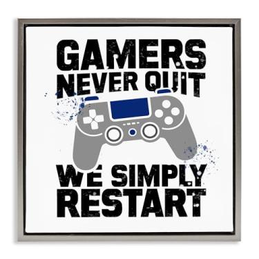 Imagem de Stupell Industries Arte de parede Simply Restart Gamer Motivation Gold Floater Canvas Floater, design por Kim Allen, 25 x 25
