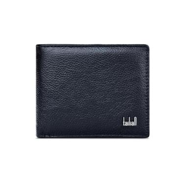 Imagem de Carteira masculina de couro legítimo, fina, 11 bolsos, 5 compartimentos rápidos para negócios e cartões, Preto, liso