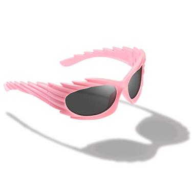 Imagem de Óculos de sol feminino masculino Swift oval moderno futurista esportivo óculos de sol Y2K, Rosa/Gery