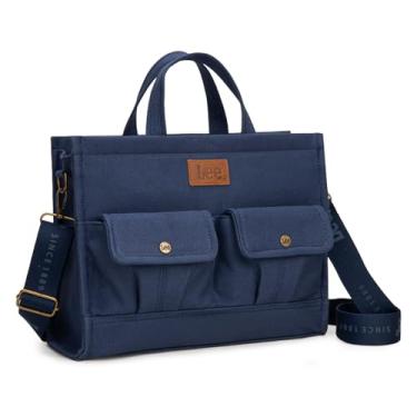Imagem de Montana West x Lee Bolsa de trabalho grande para mulheres bolsa carteiro de lona transversal para uso diário bolsa de ombro com bolsos, Azul marino, Large