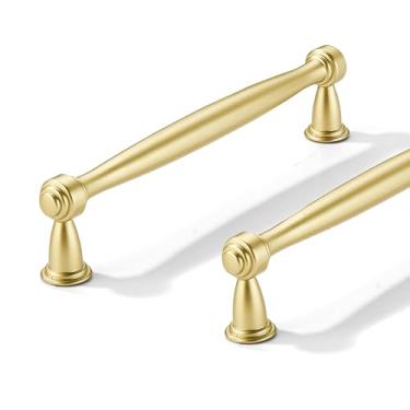 Imagem de CABDM Pacote com 2 puxadores de armário de 128 mm (128 mm) de centro a centro de ouro antigo para armários armários sólidos puxadores de gaveta resistentes cômodos cozinhas quartos