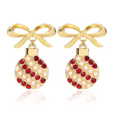 Imagem de Brincos pendentes de Natal para mulheres, suéter de cristal esmaltado, lâmpada com laço HOHOHO, caixa de presente, brincos de Papai Noel, joias de Natal, brincos de Natal para mulheres, Medium, Metal