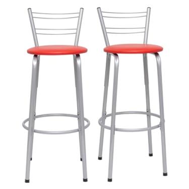 Imagem de Banqueta Alta Flórida Estrutura Prata 70cm Para Balcão Cozinha, Bar, Bistrô, Americano Kit 02 Unidades - Itagold (Vermelho)