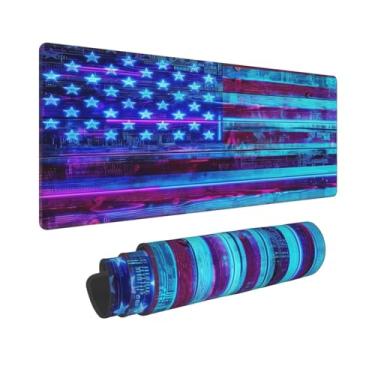 Imagem de CANFLASHION Tapete de mouse com bandeira americana, tapete de mesa de escritório 80 cm x 28 cm, mouse pad grande para jogos com design de estilo de alta tecnologia, GG estendido à prova d'água para