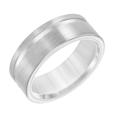 Imagem de Brilliant Expressions Aliança de casamento masculina de carboneto de tungstênio – Anel de acabamento acetinado branco e cinza de 8 mm com perfil plano, bordas redondas polidas, ajuste confortável