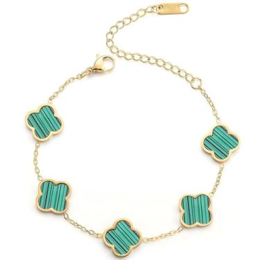 Imagem de CJL CANKIRA Pulseira feminina com pingente de trevo banhado a ouro 18 K - joia de trevo de quatro folhas, presente moderno para ela em aço inoxidável, conjunto de presente, Medium, Aço inoxidável