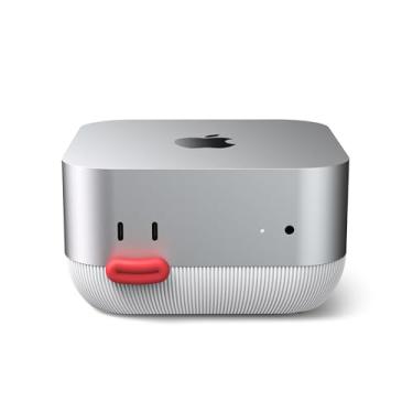 Imagem de Lonelyfox Suporte Mac mini M4 e M4 Pro – inovador acesso ao botão liga/desliga frontal, base de silicone antipoeira, suporte de mesa antiderrapante, tampas de botão substituíveis (branco)