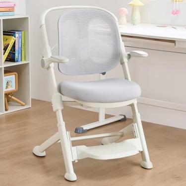 Imagem de ERIYA Cadeira de mesa infantil, cadeira ergonômica: encosto de malha respirável, assento ajustável, apoios de braço flip-up, apoio para os pés, lombar | ideal para crianças, adultos pequenos