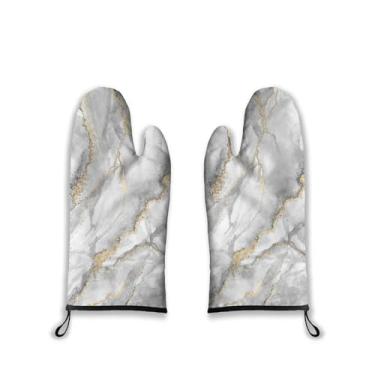 Imagem de Luvas de forno de mármore, resistentes ao calor, resistentes ao desgaste, fáceis de limpar, com forro de algodão grosso para grelhar, cozinhar, assar, 2 peças