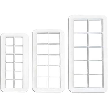 Imagem de Conjunto de 3 peças de cortadores de biscoito quadrado branco, cortador geométrico multicutor de bolo, cortadores de biscoito quadrados, fácil de armazenar, ferramentas de cozimento e acessórios (3