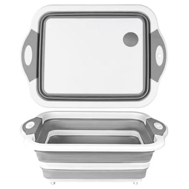 Imagem de Tábua de corte de acampamento e banheira de pratos – Cesta multiuso portátil para lavagem, drenagem e armazenamento de pia – escorredor de grau alimentício para frutas, vegetais, churrasco, piquenique