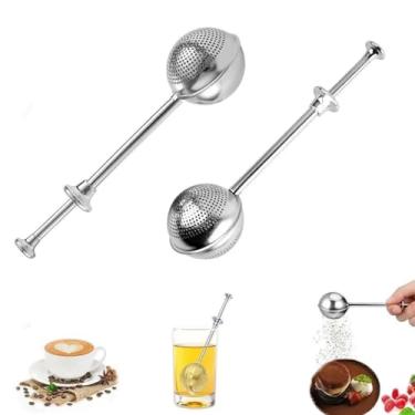 Imagem de Bola de chá de cabo longo - espanador de farinha para assar, operação com uma mão de aço inoxidável 304 - espanador de farinha para assar - peneira de espanador de açúcar, fácil de limpar (orifício