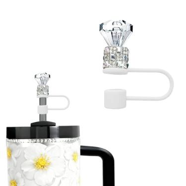 Imagem de JIASHEBDE Conjunto de topo de palha de diamante para Stanley Cup 850 g 1,134 g, tampas de strass brilhantes, capas de silicone reutilizáveis à prova de poeira para presentes femininos (1 peça branca)