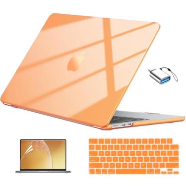 Imagem de EooCoo Capa compatível com MacBook Air 33.0 cm M4 2025 2024 2023 2022 M3 M2 A3240 A3113 A2681, Orange Air 13,6 polegadas, capa rígida para laptop + capa de teclado + protetor de tela, laranja cristal