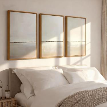 Imagem de Vaskuro Pinturas de arte neutra 3D emolduradas extra grandes feitas à mão para sala de estar, sala de jantar, 3 peças de arte minimalista abstrata texturizada para parede, decoração aconchegante