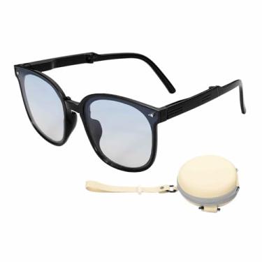 Imagem de HARFINGTON Óculos de sol para mulheres e homens, óculos de sol modernos dobráveis em PC com caixa original de proteção solar para dirigir, fazer compras e tirar fotos, preto e azul