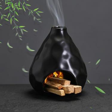 Imagem de Palo Santo Suporte para queimador de incenso de cerâmica para sálvia, cone de incenso de sálvia, ioga, meditação espiritual, sala de decoração de casa, presente mini chaminé de cinzas