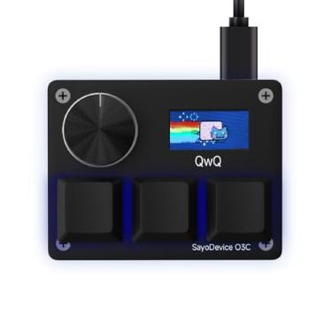 Imagem de SAYODEVICE Teclado O3C com efeito Hall de gatilho rápido adequado para OSU e teclado macro de jogo de ritmo geométrico com interruptores lineares magnéticos (preto, interruptor rosa Outemu)