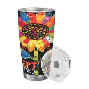 Imagem de hongjinglin Girassol flor autismo copo isolado de aço inoxidável 590 ml com tampa copo reutilizável para viagem caneca de café copos de água para bebidas frias e quentes presentes para mulheres homens