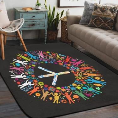 Imagem de Tapete de área para sala de estar, lavável à máquina, colorido, design de autismo, antiderrapante, tapete macio para sala de estar, quarto, sala de jantar, berçário, cozinha, decoração de casa