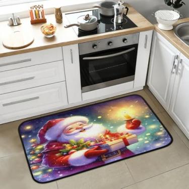 Imagem de Presentes engraçados, tapete de cozinha de Papai Noel, antiderrapante, lavável, tapete macio absorvente, tapetes de boas-vindas para interior, entrada, piso, pia, banheiro, lavanderia, decoração de